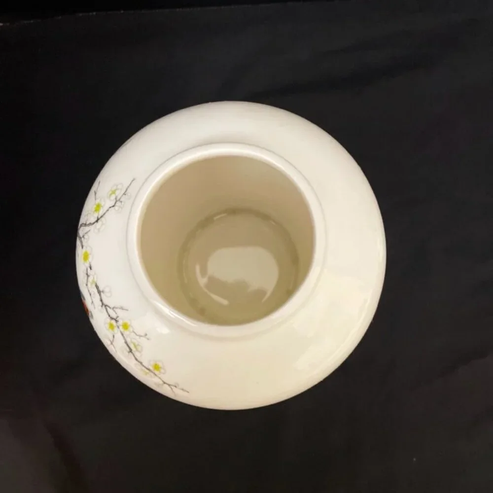 Vtg Jay Fine China Ginger Jar Parrots Birds Cherry Blossoms Japan 8
